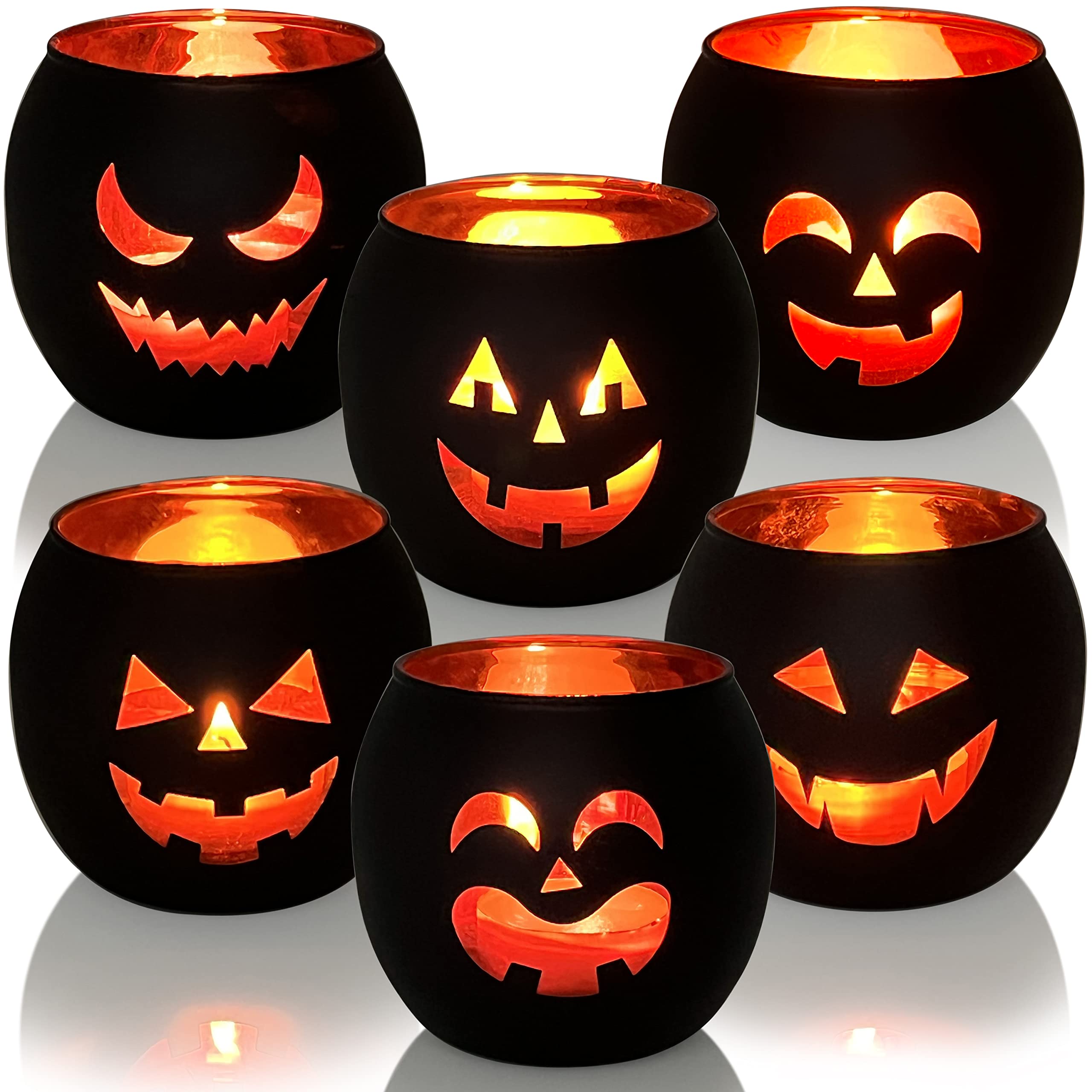 Black Halloween Table Centerpieces Candle Holders 12 PCS, Jack O Lantern Tealight Votive Candle Holders, Indoor Halloween Decorations for Mantel Coffe Table Decor